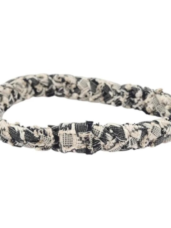 CHANEL Hair Band Tweed White Navy CC Auth bs26189